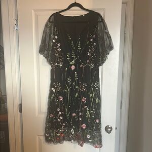 Floral Embroidered Black Dress